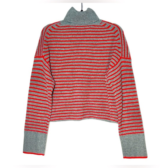 NWT Madewell Merino Wool Waffle-Knit Turtleneck, Gray & Red Stripe, Sizes M & L - Picture 2 of 10